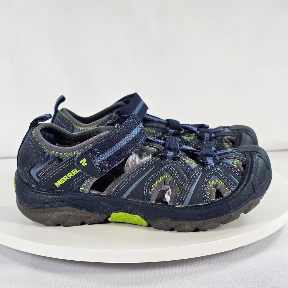 Merrell Hydro Hiker Sandal Kids 12W Navy Blue Lime Green Waterproof MC53375‎